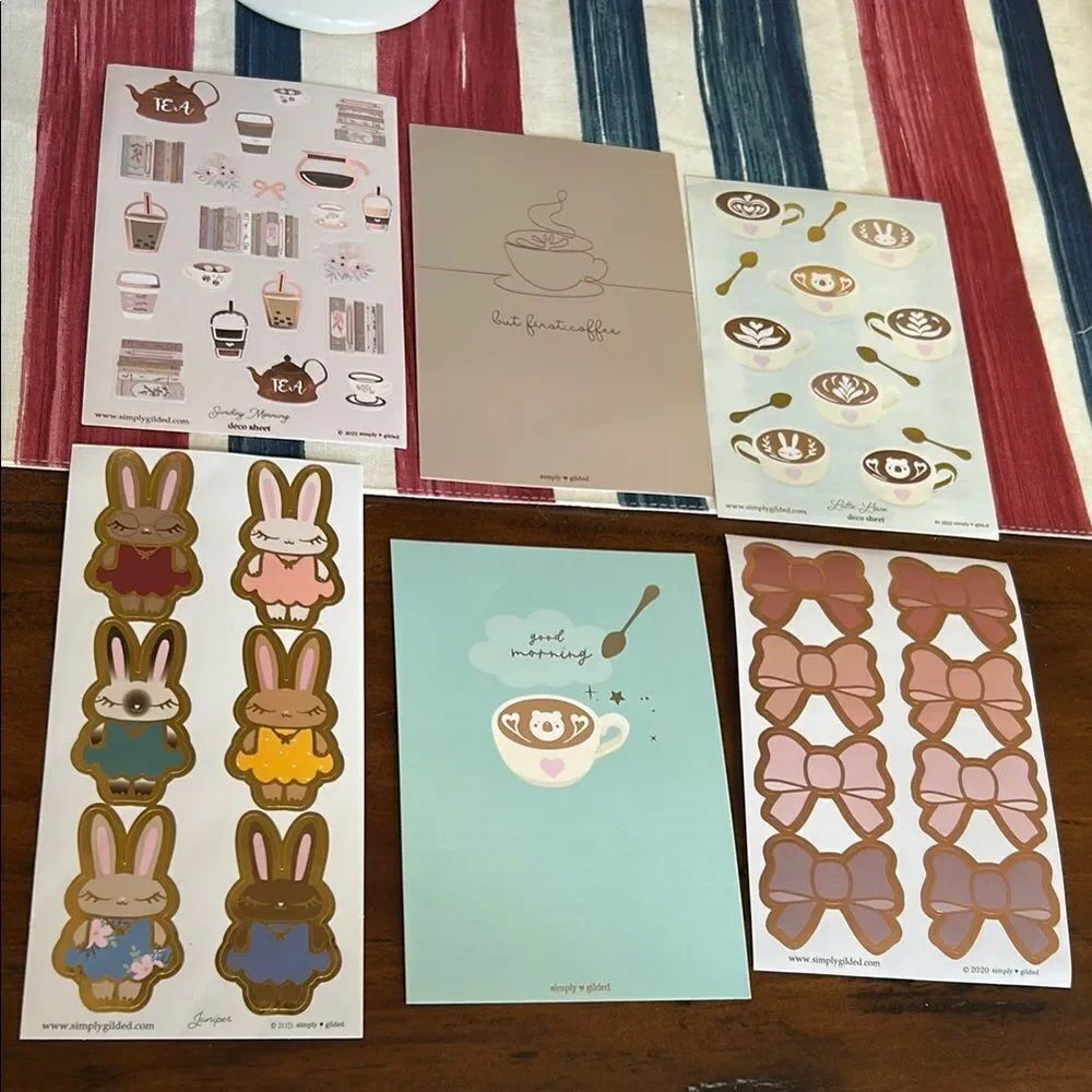 Simply Gilded Cute Sticker Set with Bunnies and Tea /Coffee Theme